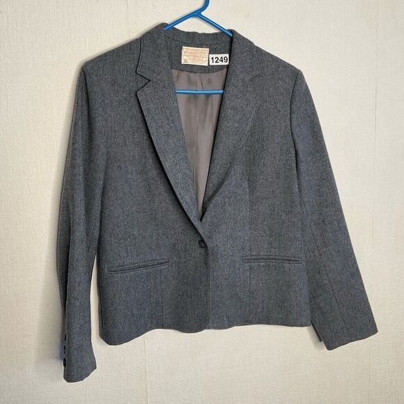 Pendleton Woolen Mills Womens Size 10 Gray Virgin Wool One Button Blazer Jacket - Picture 1 of 9